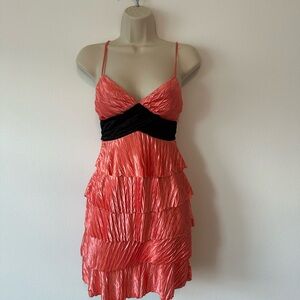 Coral and Black Tiered Dress